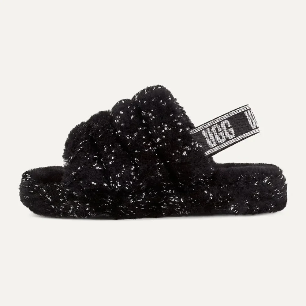 NEW UGG Kid Youth Fluff Yeah Metallic Sparkle Black Slingback Slide Slipper - Picture 3 of 6